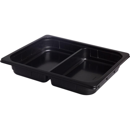 Die Duni GmbH PP Schale 1/2 GN 2 Schwarz, 325x265x50 mm, aus Kunststoff mit zwei separaten Fächern, eignet sich ideal für die Gastronomie und wird im Pack mit 100 Stück geliefert.
