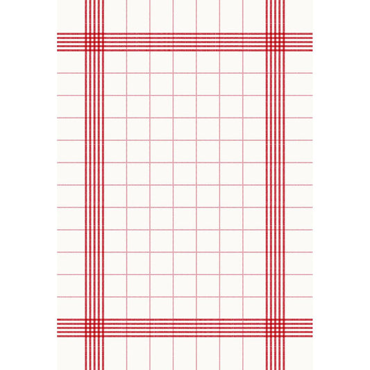 Die Duni GmbH Tischserviette 38x54 cm, rot, hat einen weißen Hintergrund mit einem rot karierten Gitter und doppelten Rändern - ideal für festliche Anlässe. Hergestellt aus hochwertiger Baumwolle, erhältlich in Packungen zu 250 Stück.