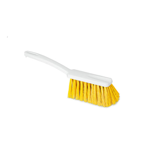 Der Nölle Profi Brush HACCP Handfeger mit 0,25 mm Borstenstärke von Nölle Profi Brush Bürsten- & Pinseltechnik e.K. ist mit gelben, festen Borsten und weißem Griff abgebildet - ideal für HACCP-konforme Reinigung.