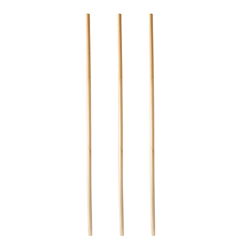 Drei PAPSTAR 150 Trinkhalme, Stroh „pure“ (Ø 4 mm, 23 cm), der PAPSTAR GmbH, stehen senkrecht und gleichmäßig verteilt auf einem schlichten weißen Untergrund.