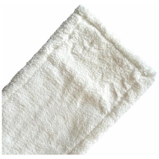 Eine Nahaufnahme des Arcora Flachpressmopp Original Weiss, ein 40 cm langes Mikrofasertuch der Arcora International GmbH aus Spezial-Polyester mit vernähten Kanten - perfekt für die professionelle Reinigung und den Einsatz in Flachpressmopp-Systemen (Packung mit 75 Stück).