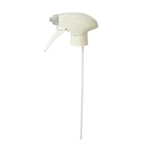 Ein grauer Kiehl-Schaumsprüher PCR-Auslösekopf mit Lock-Cap für 750 ml Kolben- und 500 ml Trichterflasche der Johannes Kiehl KG, kompatibel mit Typ Xon-forte, Kiehl-Desisan, Blutoxol und Kiehl-SanEco (6er-Pack).