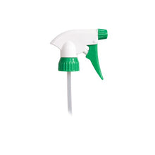 The Dr. Schumacher spray pump from Dr. Schumacher GmbH is a white-green plastic spray nozzle with a long dip tube, ideal for the precise dosing of disinfectants, shown isolated on a white background.