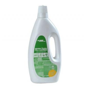 Tá buidéal plaisteach bán 1L leis an inscríbhinn "Fettlöser" ann a bhfuil GastroPower TK-RAN ó Abena Re-Seller GmbH, oiriúnach chun dul i ngleic le salachar diana sa gastranómacht; ar fáil mar chartán le 4 bhuidéal (4*1L).