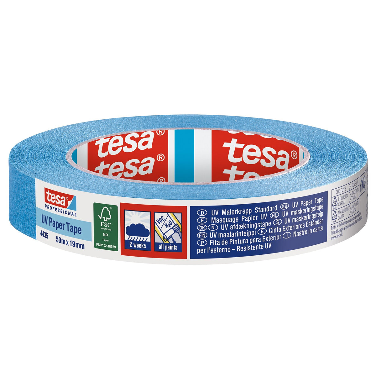 tesa Professional 4435 UV Painter's Masking Tape (2 Weeks), 50 m x 19 mm, Blue
