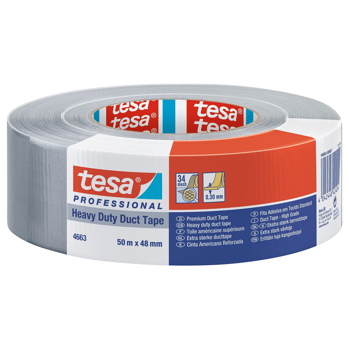 tesa Professional 4663 Premium Stone Tape, 50 m x 48 mm, matte silver