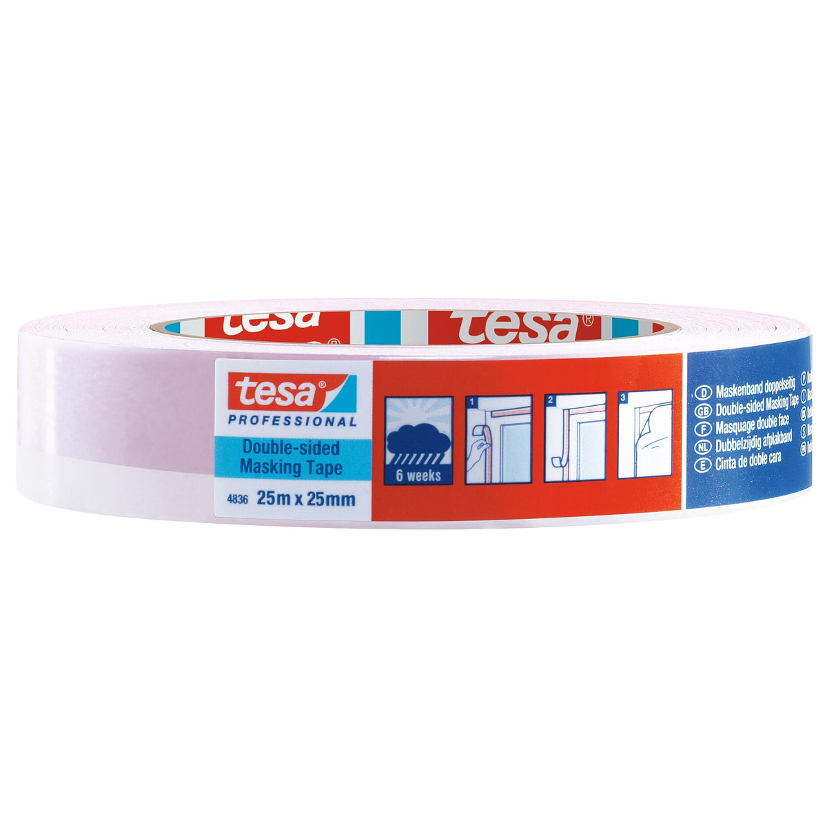 tesa Professional 4836 Masking Tape, 25 m x 25 mm, red and white