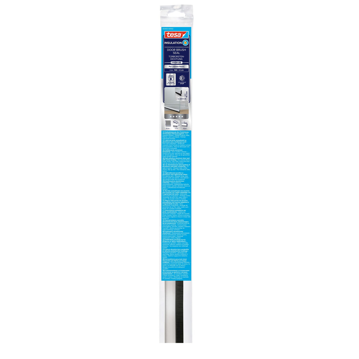 tesa INSULATION Door Brush Seal for Uneven Floors, 1 m x 40 mm, Steel
