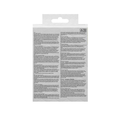 The picture shows the back of a 3M™ PELTOR™ earmuff for children packaging by 3M Deutschland GmbH with instructions, warnings, and product details in multiple languages on a white background with a subtle geometric pattern. No branding or product name is visible.