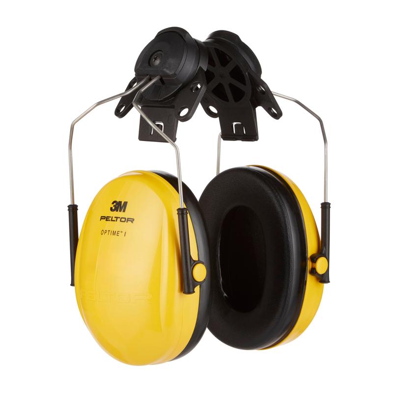 The 3M™ PELTOR™ Optime™ I Earmuff for Safety Helmet H510P3E by 3M Deutschland GmbH in yellow provides optimal hearing protection with an SNR value of 26 dB and can be attached to a safety helmet. The package contains 1 piece.