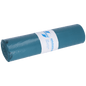 Pictured is a roll of EMIL DEISS KG (GmbH + Co.) DEISS 10035 garbage bags, blue, 700x1100x0.06 mm, 25 pieces per roll, with a white label with text and logo on a white background.