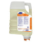 A 4 l cartridge of Clax Revoflow Calcsoft 13X1 water hardness binder from Diversey Deutschland GmbH & Co. OHG has an orange label, a white cap, and transparent areas with light yellow liquid; product information is provided on the front.