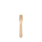 A small PAPSTAR ice cream spoon made of wood "pure" (9.4 cm) stands in the center on a white background, has a flat handle and a short head with flat prongs - an eco-friendly, environmentally conscious choice from PAPSTAR GmbH (100 pieces).