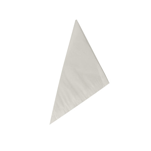 A white, triangular PAPSTAR 1000 cone bags parchment substitute greaseproof from PAPSTAR GmbH, often used in gastronomy packaging, stands against a white background.