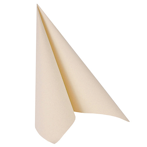 A single PAPSTAR 50 napkins "ROYAL Collection" 1/4-fold 40 x 40 cm champagne napkin from PAPSTAR GmbH is folded in a triangular, upright shape against a white background.