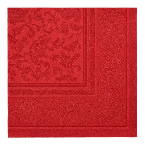 The PAPSTAR GmbH 50 Napkins "ROYAL Collection" 1/4-fold napkins (40 x 40 cm) in burgundy display a subtle paisley and floral pattern with decorative border.
