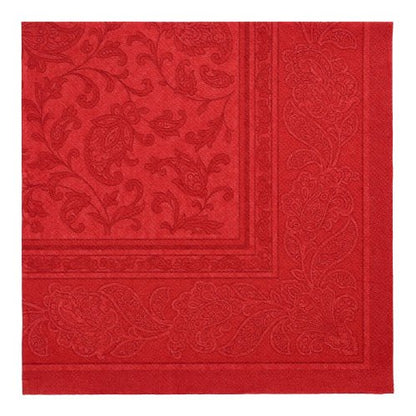The PAPSTAR GmbH 50 Napkins "ROYAL Collection" 1/4-fold napkins (40 x 40 cm) in burgundy display a subtle paisley and floral pattern with decorative border.
