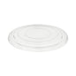 On a white background, a clear, round Starpak 50 lid for salad bowls made of R-PET (Ø 18 cm, 1.5 cm) is depicted. The flat center and raised edges ensure secure storage of your container. Includes shrink wrap (50 pieces).