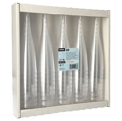 A pack of 50 Starpak stem glasses for champagne (PS, 0.1 l, Ø 5 cm, 17.5 cm) is presented in a cardboard tray with a transparent front and visible central label in a crystal-clear design.