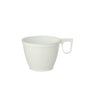 A simple white Starpak 60 coffee cup, PS 0.18 l cup with a wide, rounded body and small flat handle on the right side, against a white background.