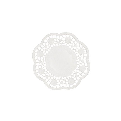 The PAPSTAR round plate and cup doily (Ø 10 cm, white, 1000 pieces) from PAPSTAR GmbH with scalloped edge and lace cutout is ideal for an elegant table decoration, here on a white background.