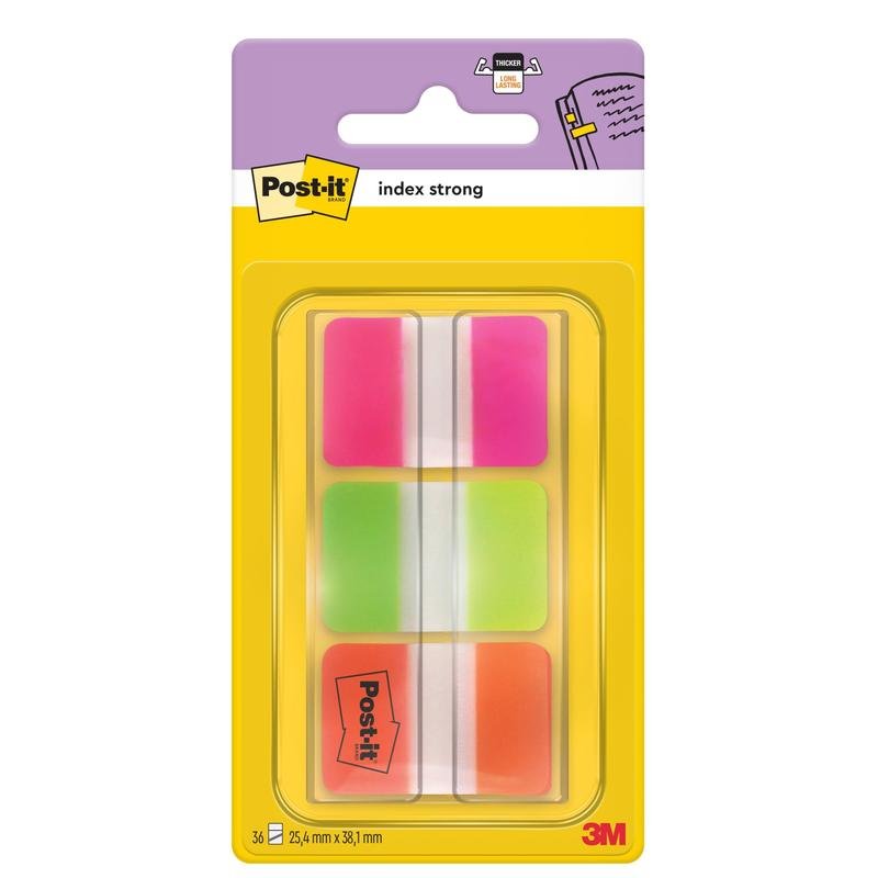 Tá 36 cluaisín comhad bándearg agus glas i bpacáiste de Post-it® Index Strong cluaisíní comhad ó 3M Deutschland GmbH (25,4 x 38,1 mm) i dáileoir chun eagrú doiciméad. 1 dáileoir in aghaidh an phacáiste.