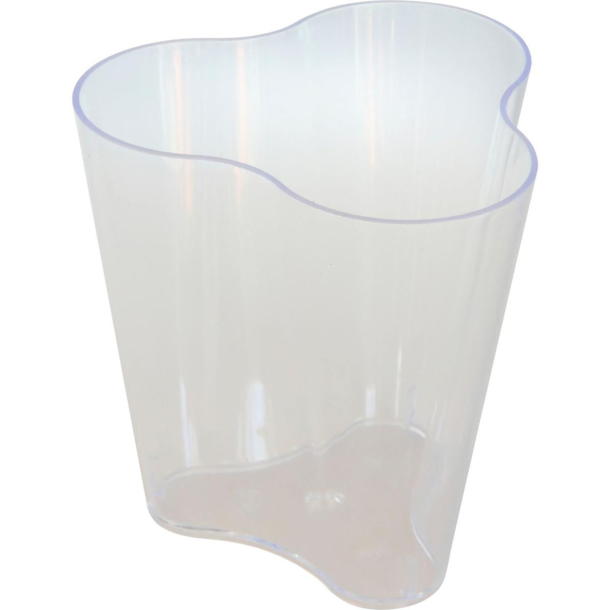 Ein klarer, wellenförmiger Kunststoffbehälter der Duni GmbH, ideal zur Aufbewahrung des Organic Puzzle, groß 64x64x68 cm - Transparentes Design | Packung (68 Stück). Der leere Behälter ist auf einem schlichten weißen Hintergrund abgebildet.