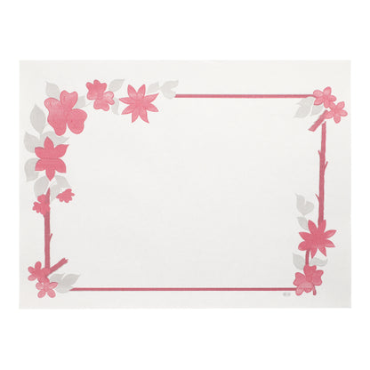 The PAPSTAR 250 placemats (30x40 cm, white) from PAPSTAR GmbH are white rectangular paper placemats with a pink border and floral accents, leaving the center free – ideal as a stylish disposable table protector for any event.