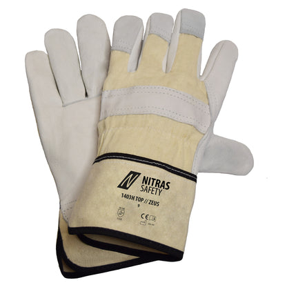 NITRAS ZEUS, full-grain cowhide gloves, natural color / gray
