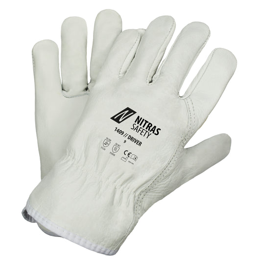 NITRAS DRIVER, full-grain cowhide gloves, gray