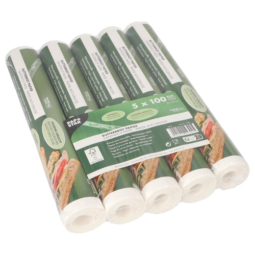 Tagann an páipéar ceapaire PAPSTAR, 25x30 cm, bán, i bpacáiste le 500 bileog pacáilte i scannán craptha ón PAPSTAR GmbH - idéalach chun bia a phacáil.