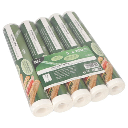 Tagann an páipéar ceapaire PAPSTAR, 25x30 cm, bán, i bpacáiste le 500 bileog pacáilte i scannán craptha ón PAPSTAR GmbH - idéalach chun bia a phacáil.