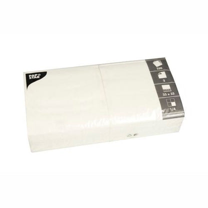 A sealed package of 250 PAPSTAR 2-ply white napkins (33 x 33 cm, 1/8 fold) from PAPSTAR GmbH with black and white label – perfect for a stylishly set table.