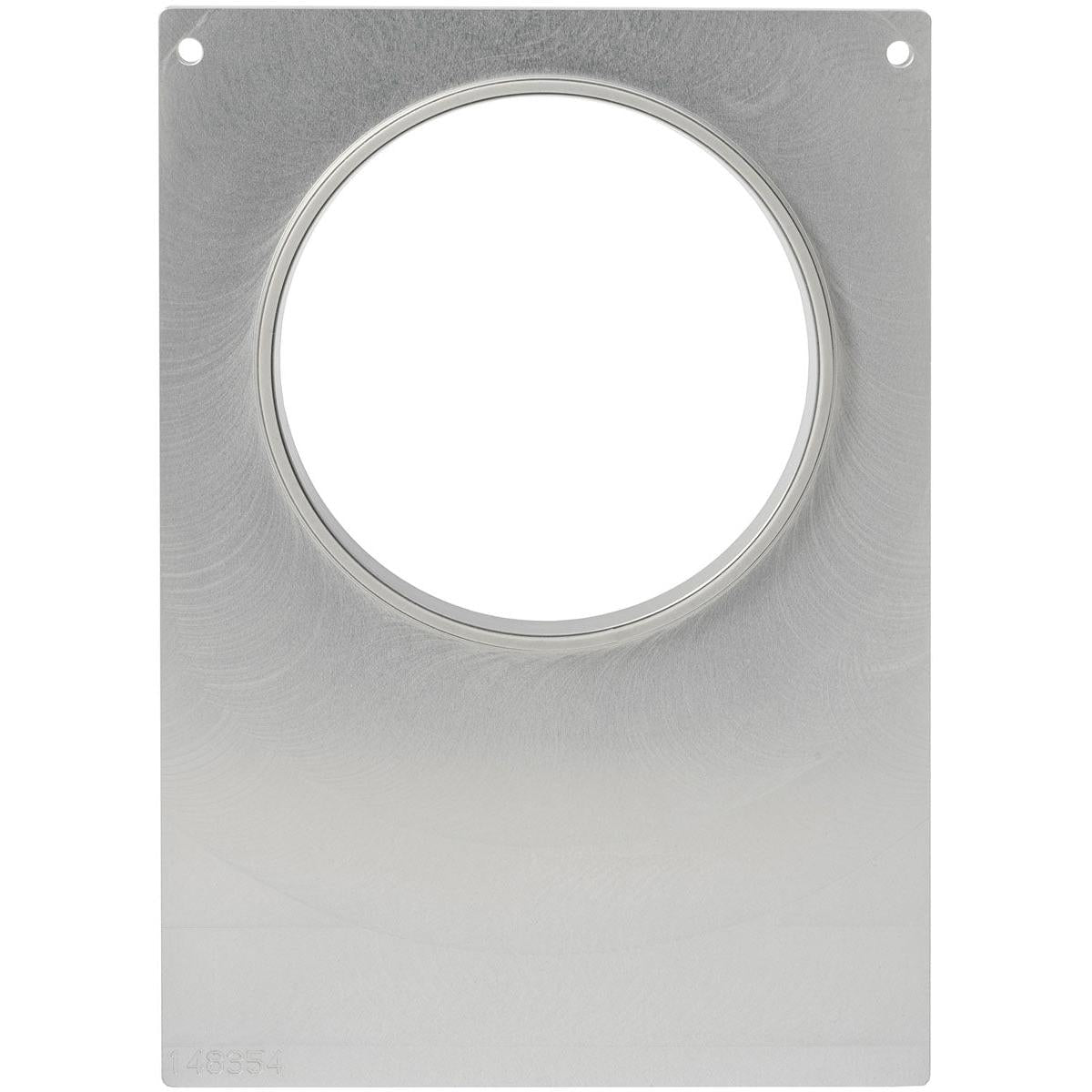A flat, rectangular metal plate with a large central cutout and two holes near the top corners, designed for the DF10/20 cassette for multi-bowls 350-650 ml by Duni GmbH. The brushed surface gives it a modern touch.