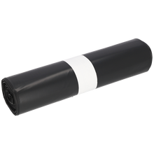 Abgebildet ist eine Rolle EMIL DEISS KG (GmbH + Co.) DEISS 15005 Müllsäcke schwarz, 700x1100x0,06 mm (25 Stück), mit einem weißen Papierband um die Mitte, auf einem einfarbig weißen Hintergrund.