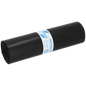 A rolled-up EMIL DEISS KG (GmbH + Co.) garbage bag with the inscription "DEISS 15006 - 700x1100 mm Type 100 black | Roll (25 pieces)" with a white-blue band in the middle, on a white background.