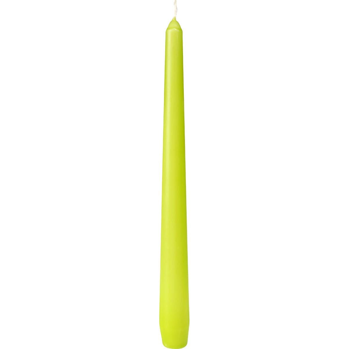A tall, tapering green taper candle from Duni GmbH (approx. 7h, 250 x 22 mm) with a white wick stands upright against a white background.