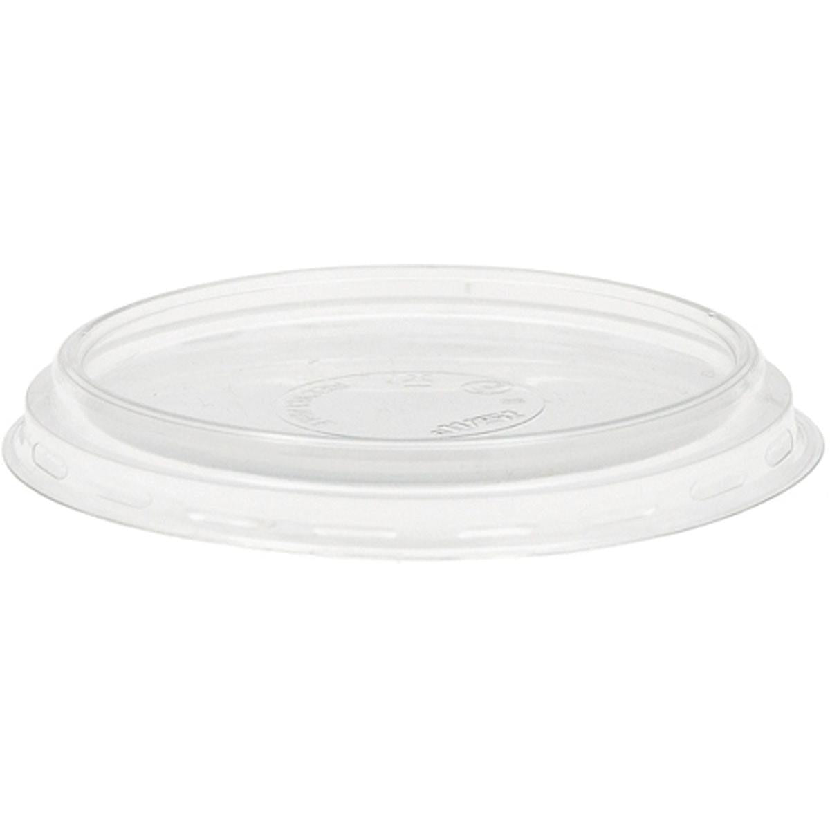 The flat lid closed for 153397/153398 from Duni GmbH made of transparent APET is shown against a white background. The round lid has a slightly raised edge and is ideal as food packaging (50 pieces).