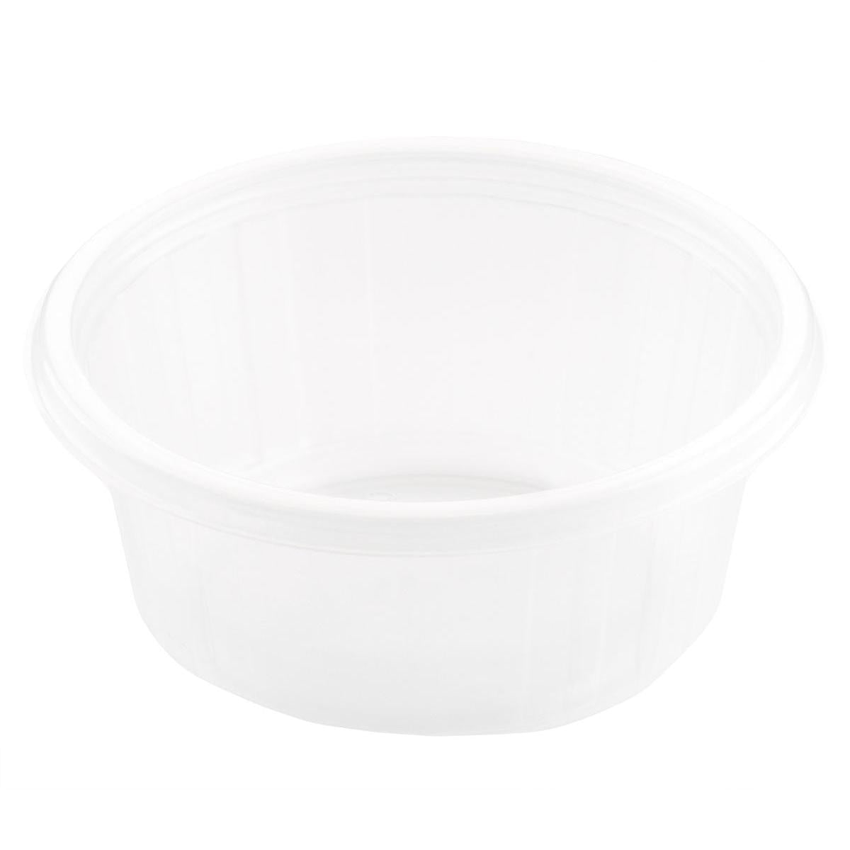 The Fixpack® round Transparent PP container from Duni GmbH is a clear, round empty container with a slightly raised edge, shown in an oblique top view against a solid white background.