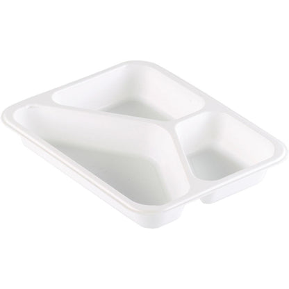 The PP tray Caterline 3 White PP 227x178 from Duni GmbH is a white, rectangular tray with three compartments - the perfect catering dish for organized meal distribution.