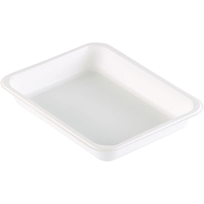 The Duni GmbH PP bowl Caterline 1 White PP 227x178 is a simple, rectangular white bowl with rounded corners and slightly raised edges - perfect for catering needs or practical catering packaging. Photographed from a high angle on white.