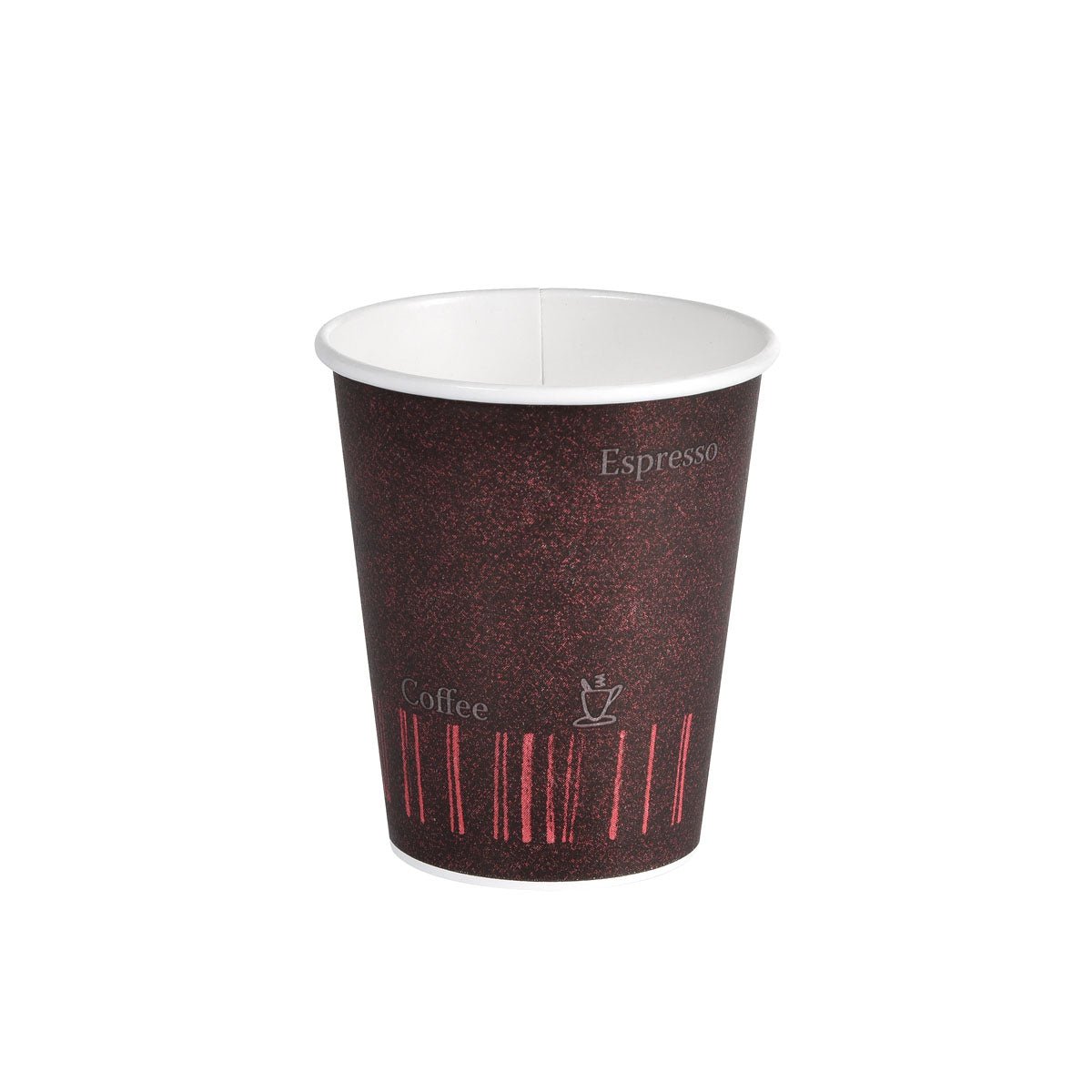 The Duni GmbH Coffee Quick Printed PAP/PE cup (pack of 50 pieces) has a dark brown and red design with "COFFEE QUICK" print - the perfect empty cup for enjoying hot drinks on the go.