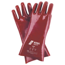 NITRAS chemical protection gloves, red, EN 388, EN ISO 374 cotton jersey | Pack (12 pairs)