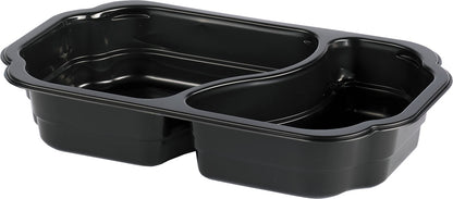 The Duni GmbH PP Bowl Take-Away 2 Black PP/MIN is a black food bowl with two compartments (one large, one small), slightly raised edge, glossy surface, and offers an environmentally friendly solution for separating food during take-away.