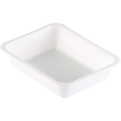 The Duni GmbH PP bowl Caterline 1 White PP 227x178 is a rectangular, white tray with slightly rounded corners and flat sides, designed for catering needs and depicted on a plain white background.