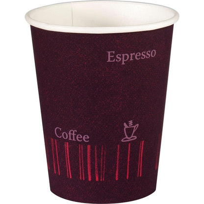 The Duni GmbH cups "COFFEE QUICK" Printed PAP/PE (50 pieces) are small, leak-proof disposable cups in a chestnut coffee design - ideal for coffee to go moments.