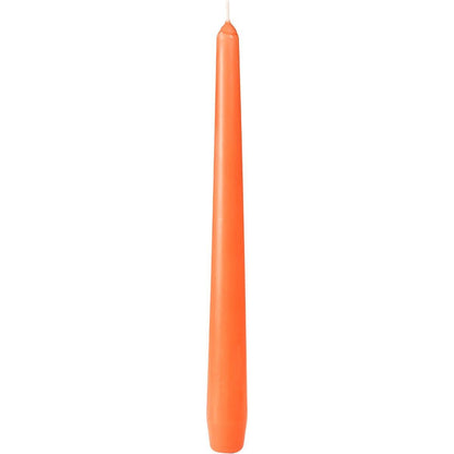 An unlit orange Duni GmbH taper candle (approx. 7h, 250 x 22 mm) stands upright against a white background.