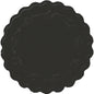 A round glass coaster (Ø 9 cm) in black with an elegant wave cut and subtle border pattern by Duni GmbH, pictured on a white background. Pack of 8 pieces, also available in packs of 250.