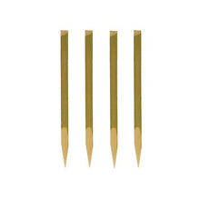 Four PAPSTAR finger food skewers (11 cm, natural wood) from PAPSTAR GmbH are arranged vertically against a white background - each with a pointed end and flat top. Perfect for parties, these 200-piece trays are sustainable and biodegradable.