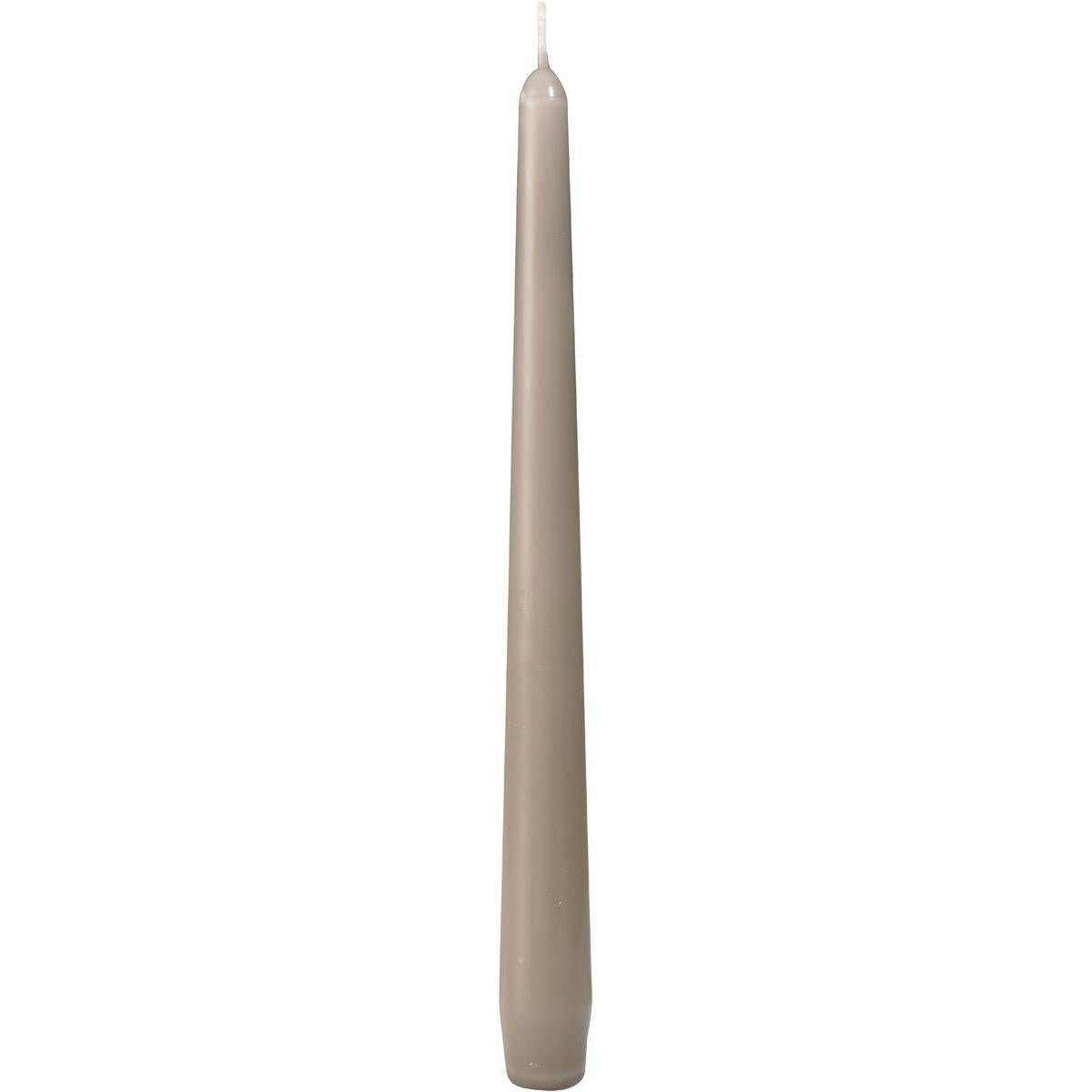 A single, unlit Duni GmbH taper candle (approx. 7h burn time, 250 x 22 mm) with a smooth light gray surface and visible wick stands upright against a white background.
